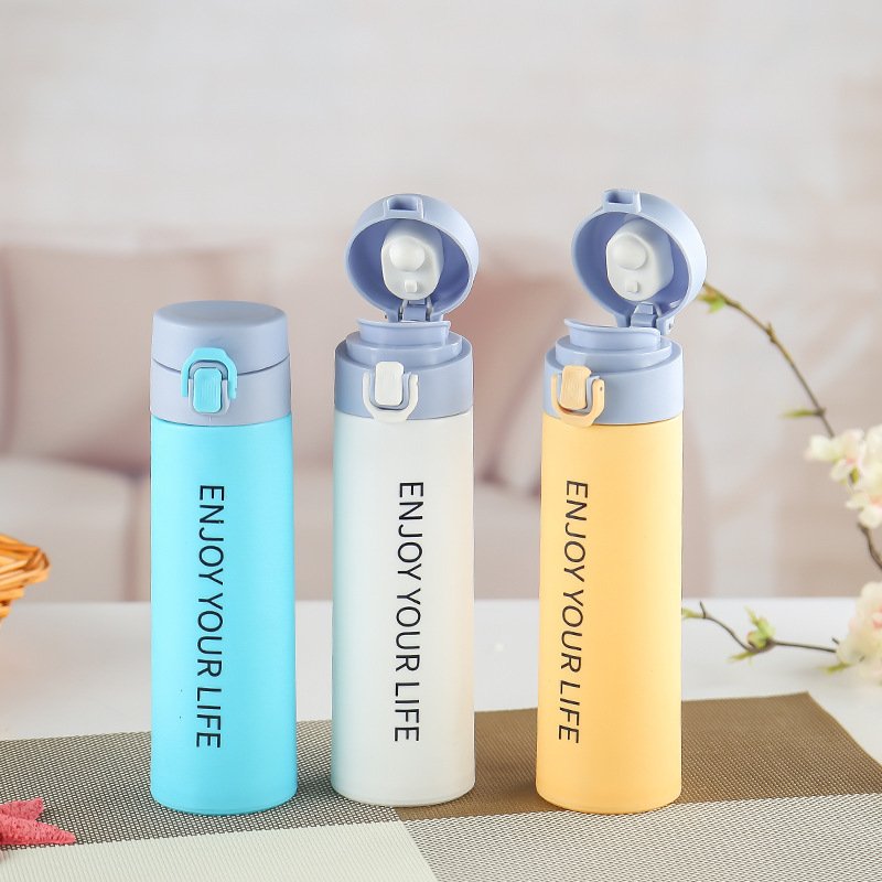 Custom Logo 380ml Solid Color Double Layer Plastic Shell Water Cup Student Portable Water Cup Outdoor Sports Water Bottle