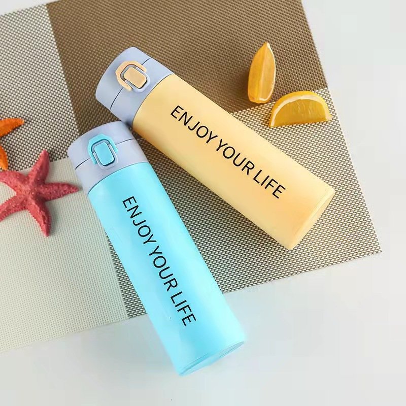 Custom Logo 380ml Solid Color Double Layer Plastic Shell Water Cup Student Portable Water Cup Outdoor Sports Water Bottle
