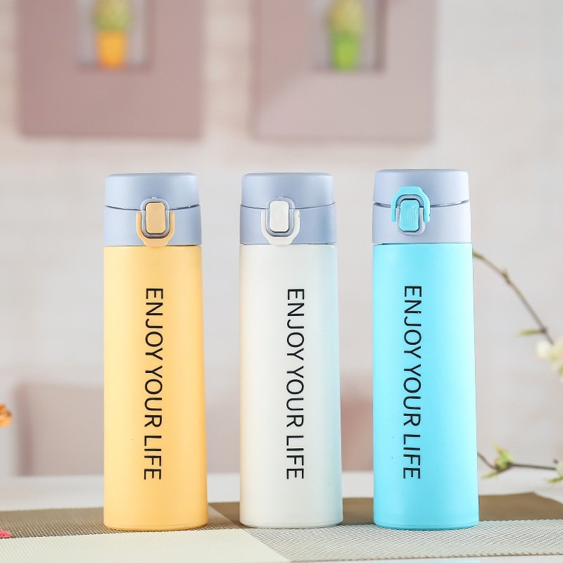 Custom Logo 380ml Solid Color Double Layer Plastic Shell Water Cup Student Portable Water Cup Outdoor Sports Water Bottle