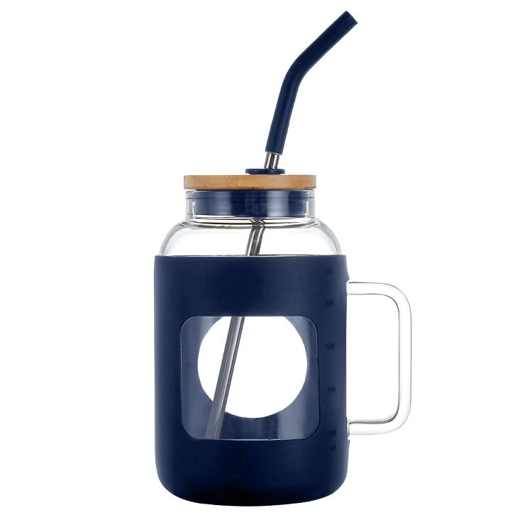 Top Selling Customize 32oz Glass Cup Tumbler With Straw and Lid Juice Silicone Sleeve Soda Can Glass Water Bottle Glass Mugs