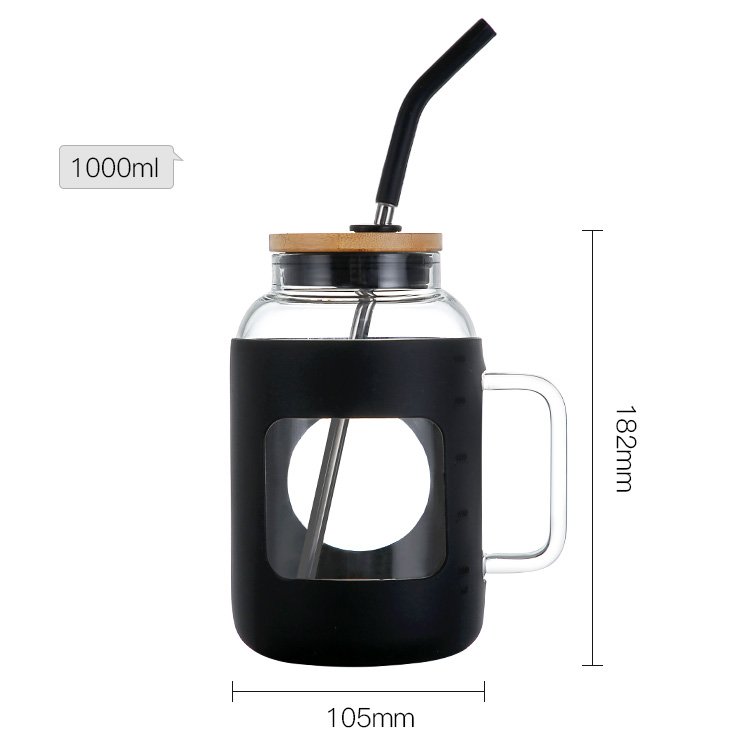 Top Selling Customize 32oz Glass Cup Tumbler With Straw and Lid Juice Silicone Sleeve Soda Can Glass Water Bottle Glass Mugs
