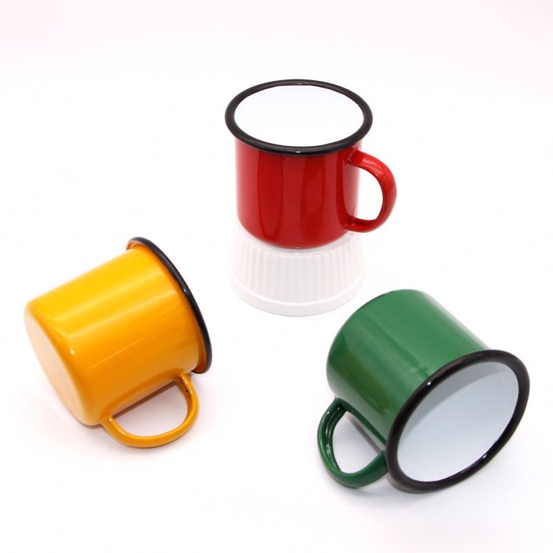 12 oz Custom Logo Coffee Mug Enamel Wholesale Camping Custom Pewter Cup Enamel Mug