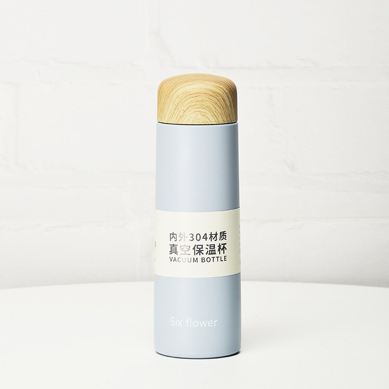 Fashion Mini Double Wall Insulated Thermo Cup Wood Design Lid Stainless Steel Portable Travel Vacuum Flask Custom