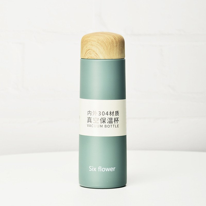 Fashion Mini Double Wall Insulated Thermo Cup Wood Design Lid Stainless Steel Portable Travel Vacuum Flask Custom