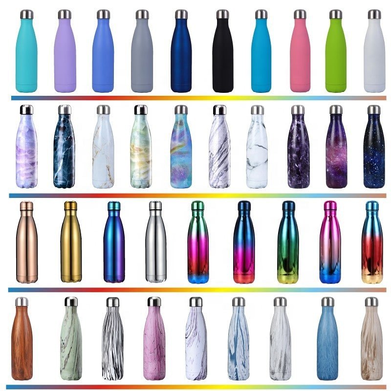 Custom 350ml 500ml 750ml 1000ml gym sport double wall stainless steel thermal cola shape double wall insulated water bottles