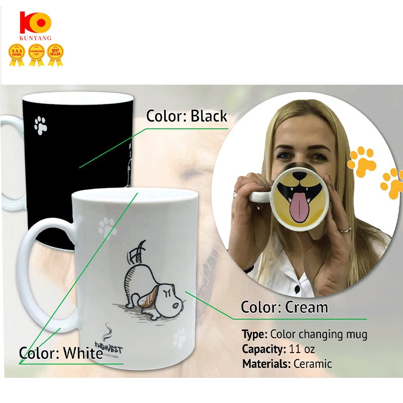 Kunyang High costom color changing cup Quality Sublimation Blank Magic Sublimation Mugs color changing cup