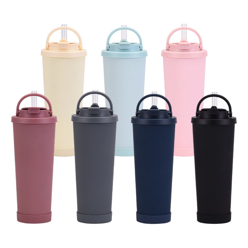 830ml Custom Large Capacity Thermo Vacuum Sports Water Bottle Large Hole Straw Cup with Convenient Handle