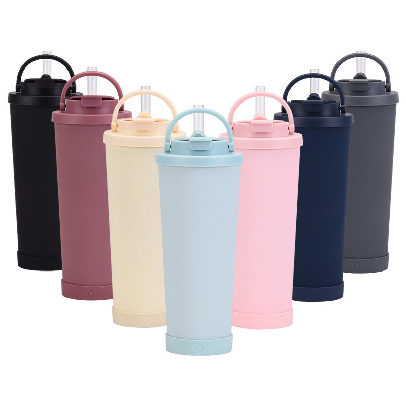 830ml Custom Large Capacity Thermo Vacuum Sports Water Bottle Large Hole Straw Cup with Convenient Handle