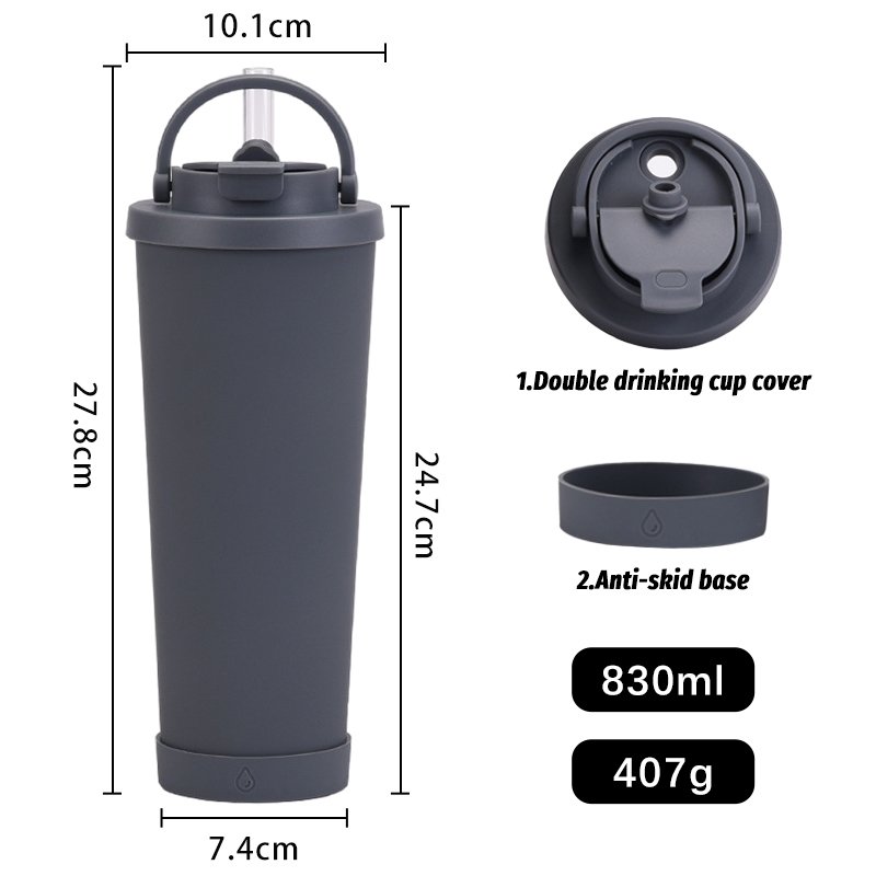 830ml Custom Large Capacity Thermo Vacuum Sports Water Bottle Large Hole Straw Cup with Convenient Handle
