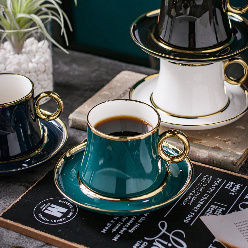 Top Selling Gold Handle Ceramic Mug Saucer Set Country-Style Turkish Tea Coffee Cup Glass Dishwasher Safe Espresso Pack Carton
