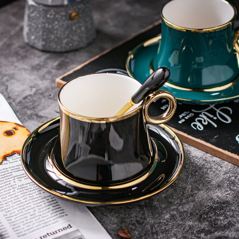 Top Selling Gold Handle Ceramic Mug Saucer Set Country-Style Turkish Tea Coffee Cup Glass Dishwasher Safe Espresso Pack Carton