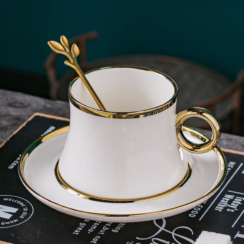 Top Selling Gold Handle Ceramic Mug Saucer Set Country-Style Turkish Tea Coffee Cup Glass Dishwasher Safe Espresso Pack Carton