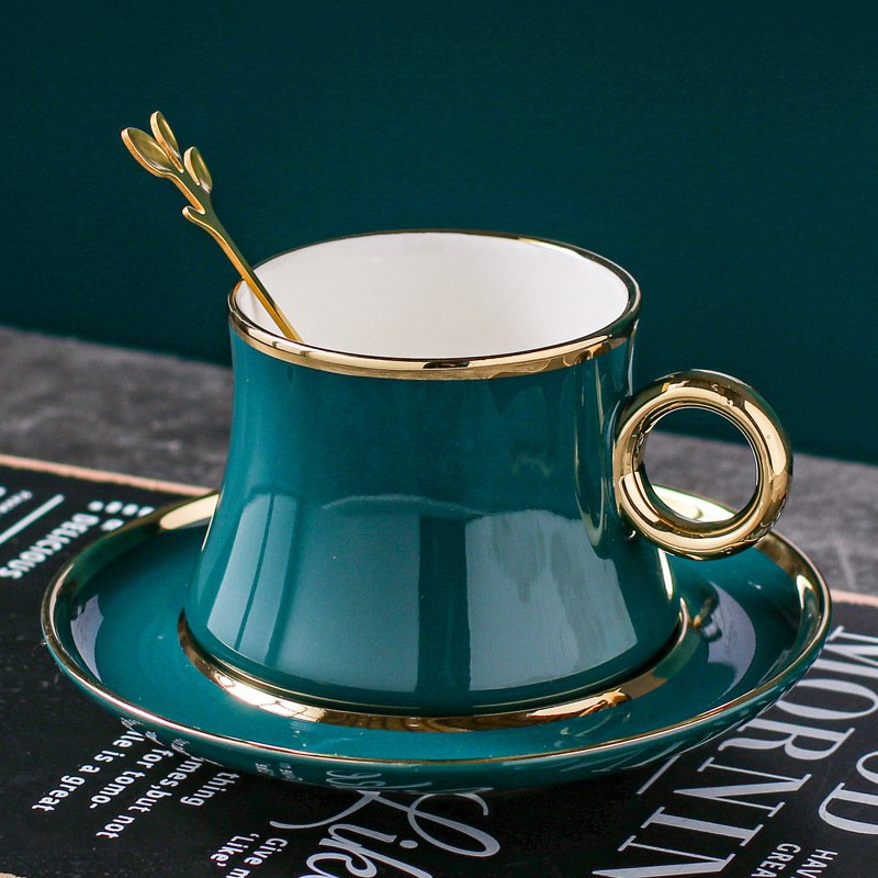 Top Selling Gold Handle Ceramic Mug Saucer Set Country-Style Turkish Tea Coffee Cup Glass Dishwasher Safe Espresso Pack Carton