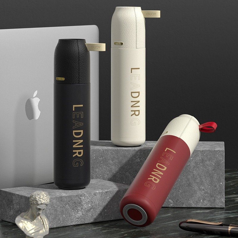 Office Business Gift Stainless Steel Cup Women Men Sports Simple Vacuum Flask Water Bottle With Leather Lid