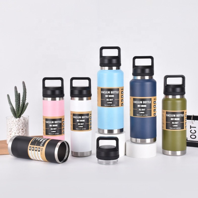 Navy Blue Big Capacity Sport Water Bottle Vacuum Insulated Thermos Stainless Steel Flask Tumbler With Chug Cap