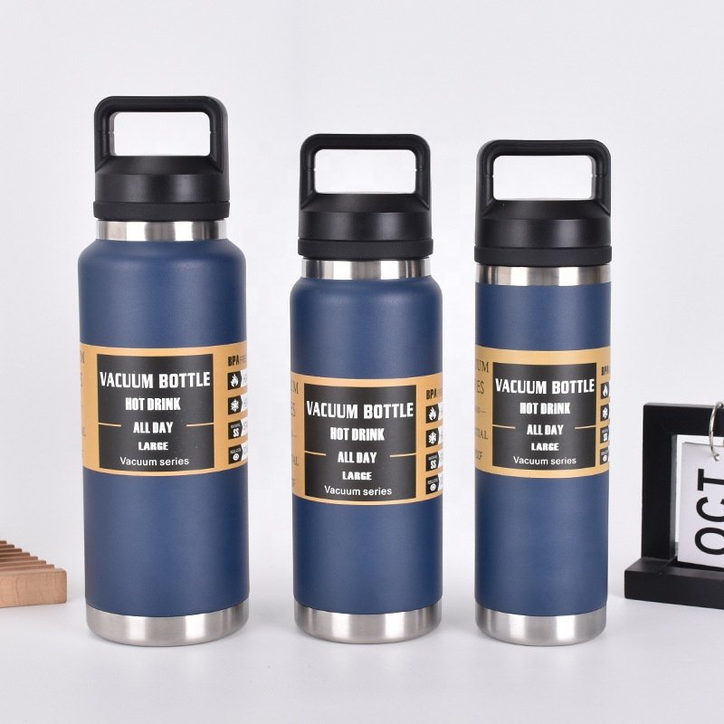 Navy Blue Big Capacity Sport Water Bottle Vacuum Insulated Thermos Stainless Steel Flask Tumbler With Chug Cap