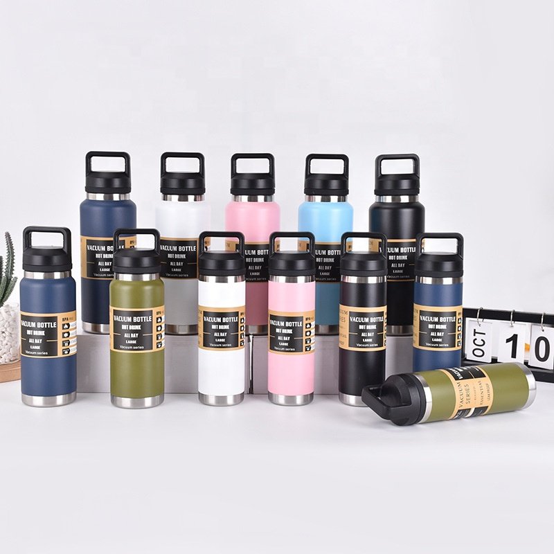 Navy Blue Big Capacity Sport Water Bottle Vacuum Insulated Thermos Stainless Steel Flask Tumbler With Chug Cap