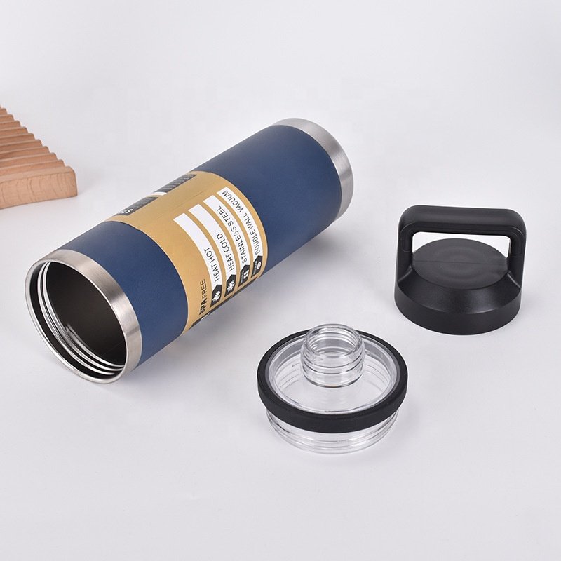 Navy Blue Big Capacity Sport Water Bottle Vacuum Insulated Thermos Stainless Steel Flask Tumbler With Chug Cap