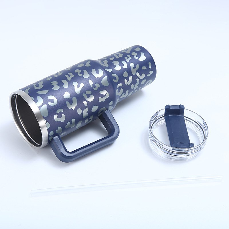 M34 40 oz Hot Sale Coffee Beer Mug Double Wall 304 Stainless Steel 40oz Travel Cup Leopard Tumbler With Handle