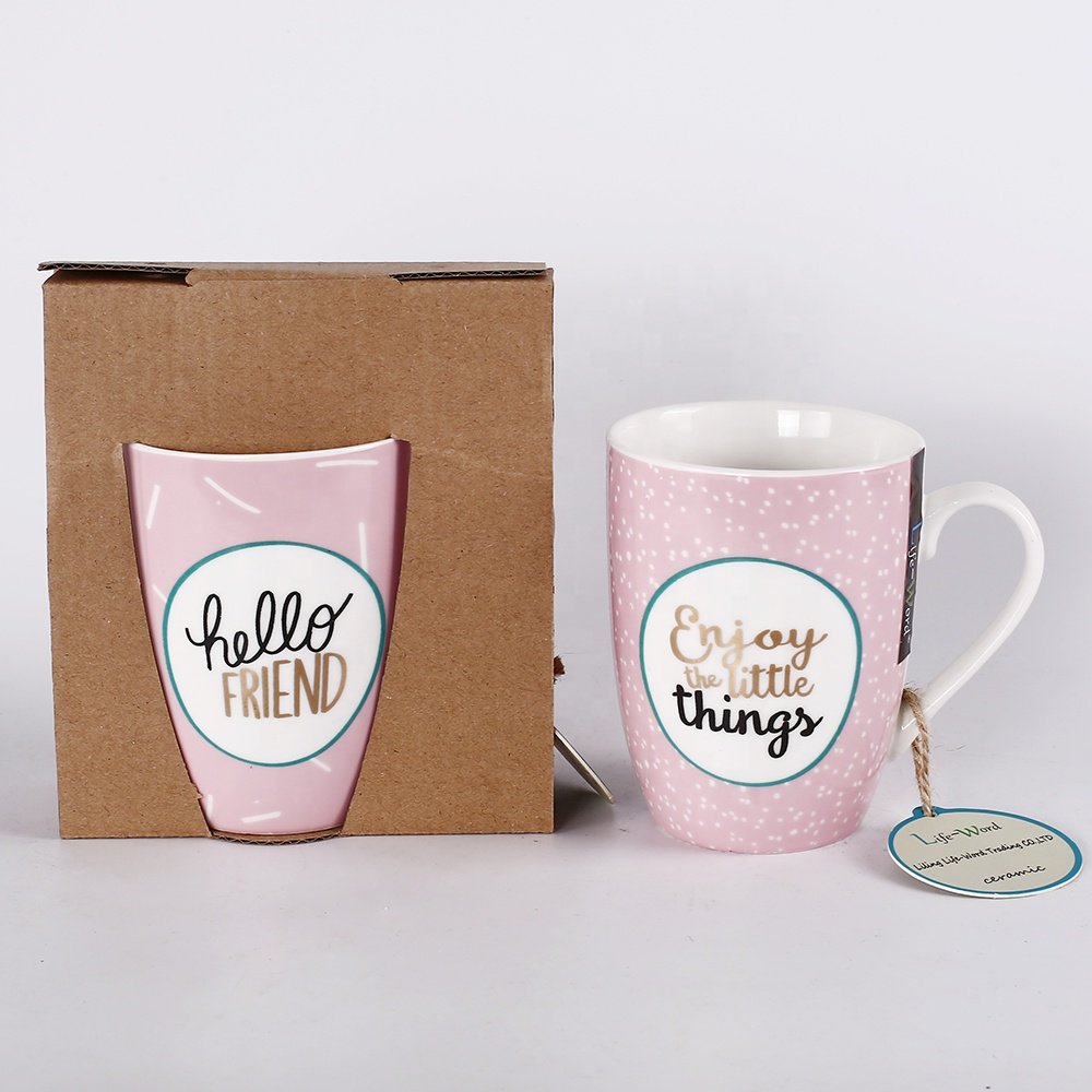 Life-Word Cute pink ceramic mug Made Porcelain Material Plain ceramics gold mugs