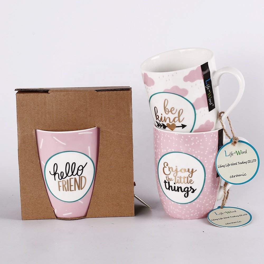 Life-Word Cute pink ceramic mug Made Porcelain Material Plain ceramics gold mugs