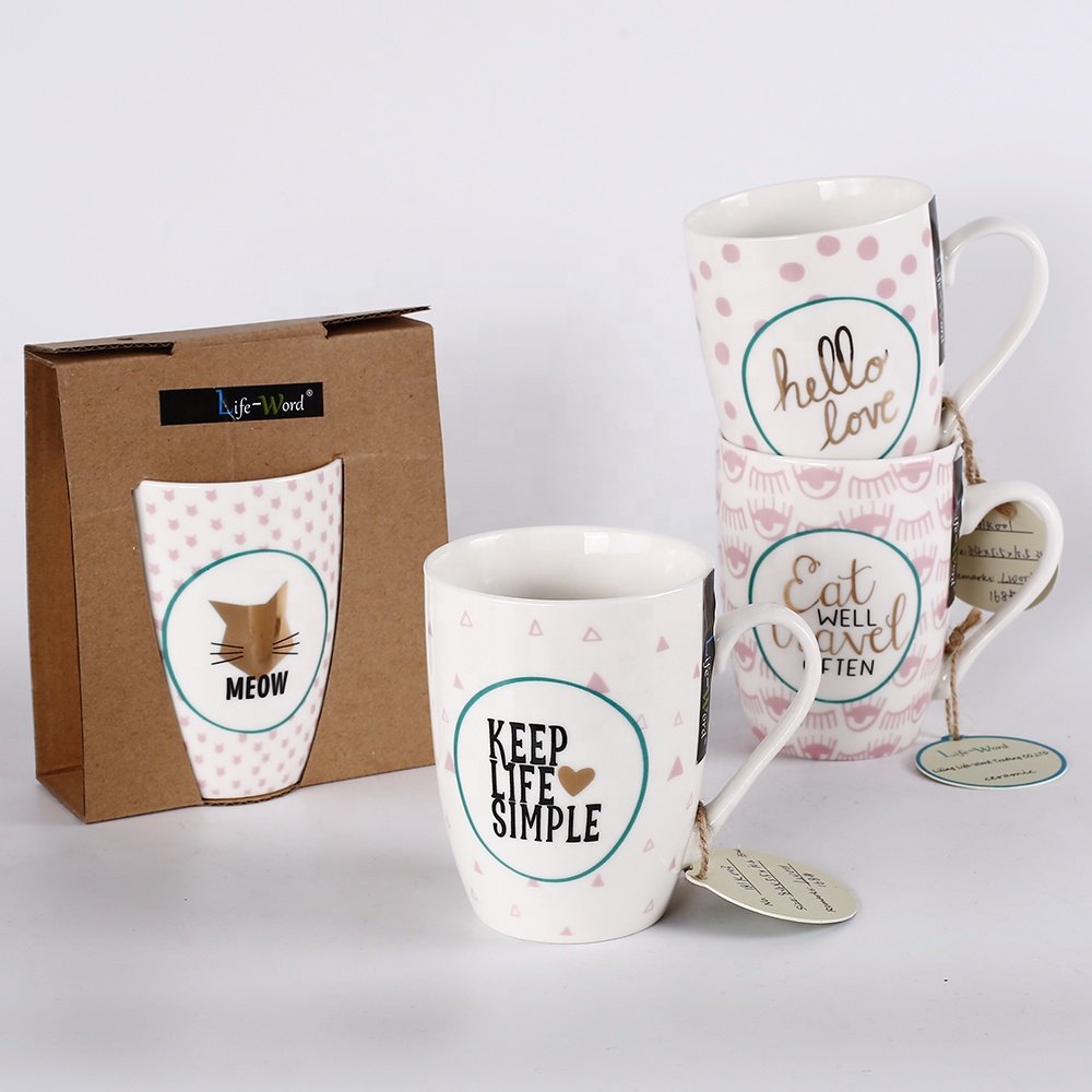 Life-Word Cute pink ceramic mug Made Porcelain Material Plain ceramics gold mugs