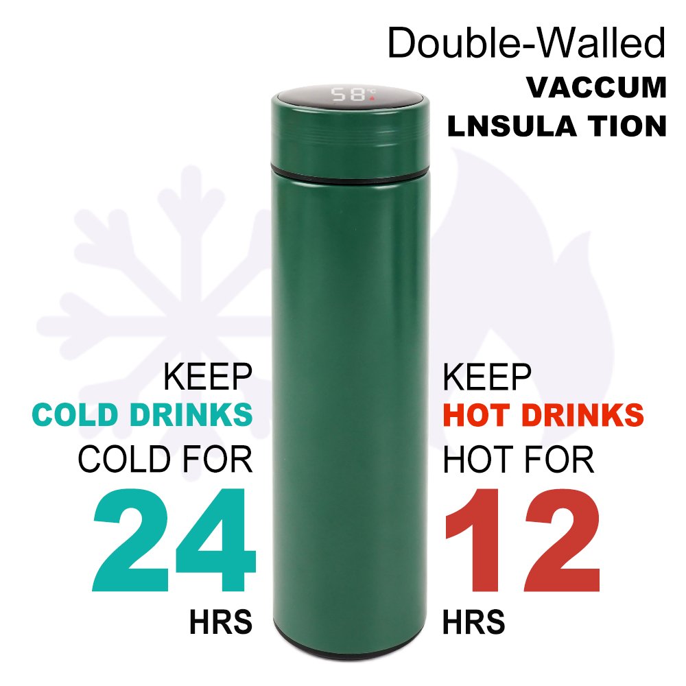 Intelligent Travel Outdoors 304 Stainless Steel Insulated Vacuum Flask 500ml Smart Water Bottle with LED Display Screen