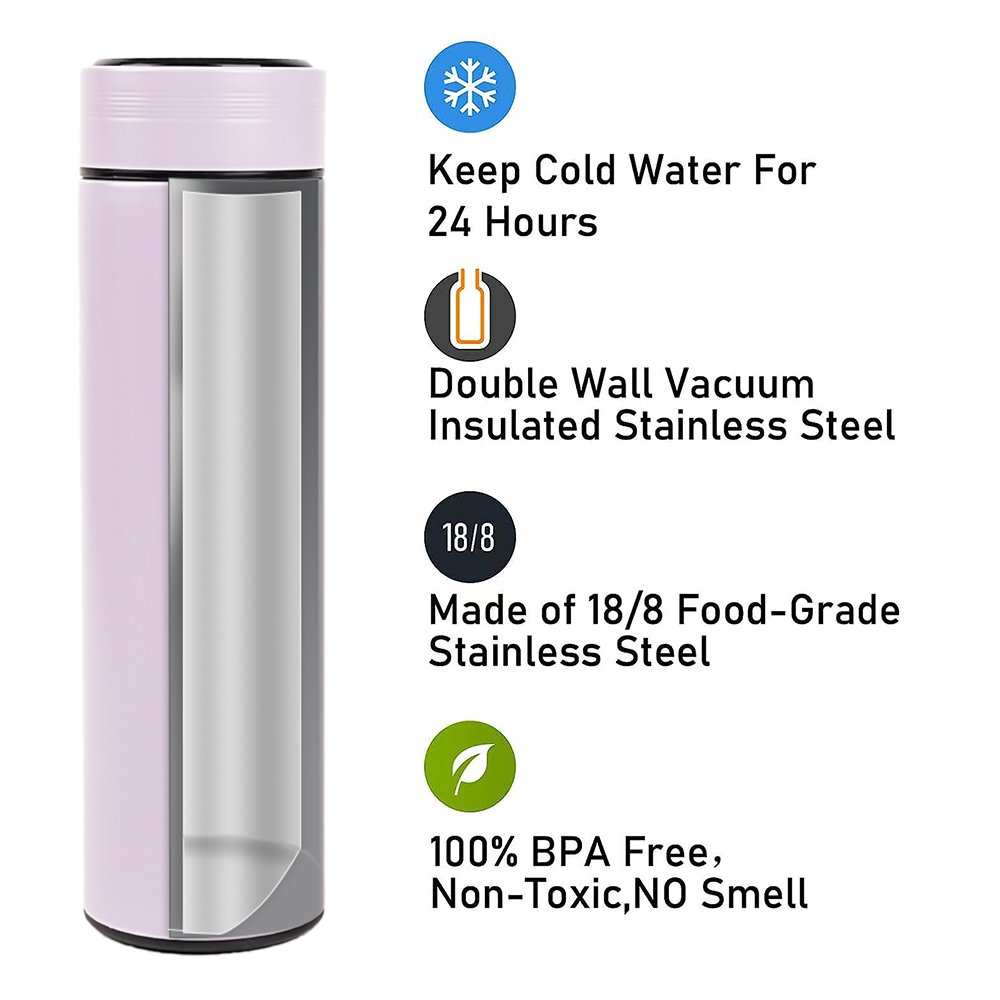 Intelligent Travel Outdoors 304 Stainless Steel Insulated Vacuum Flask 500ml Smart Water Bottle with LED Display Screen