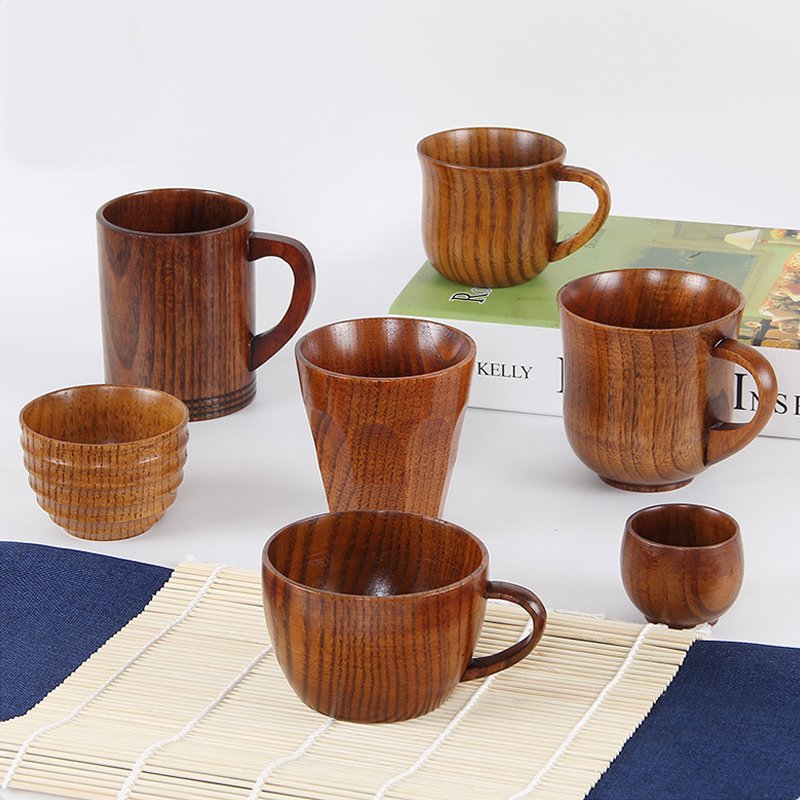 Eco Friendly Natural Custom,Handmade Taza De Madera Yerba Mate Cup Japanese Wooden Coffee Mug Tea Drinking Cups With Handle/