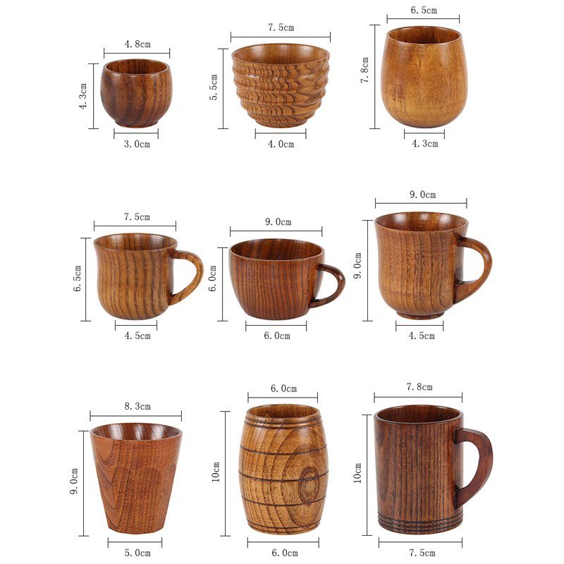 Eco Friendly Natural Custom,Handmade Taza De Madera Yerba Mate Cup Japanese Wooden Coffee Mug Tea Drinking Cups With Handle/