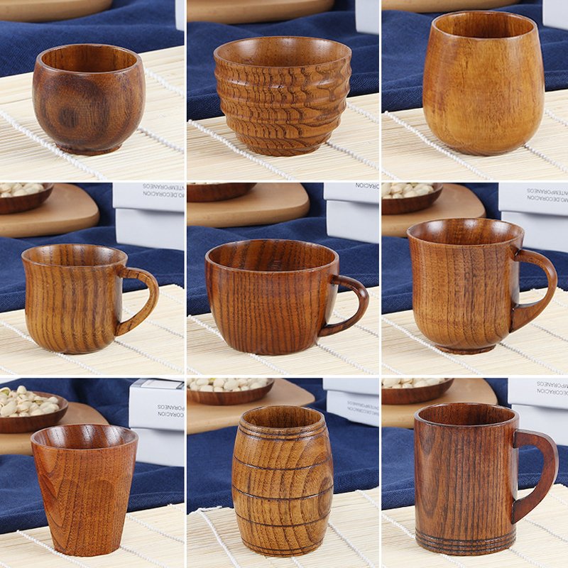 Eco Friendly Natural Custom,Handmade Taza De Madera Yerba Mate Cup Japanese Wooden Coffee Mug Tea Drinking Cups With Handle/