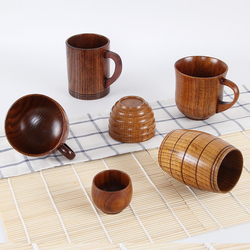 Eco Friendly Natural Custom,Handmade Taza De Madera Yerba Mate Cup Japanese Wooden Coffee Mug Tea Drinking Cups With Handle/