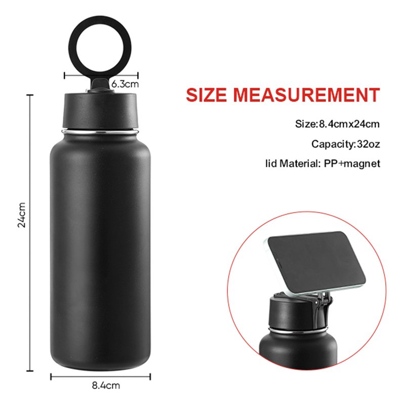 Customized Logo Wide Mouth 304 Stainless Steel Vacuum Flask with PP+Magnet Lid Convenient Phone Stand