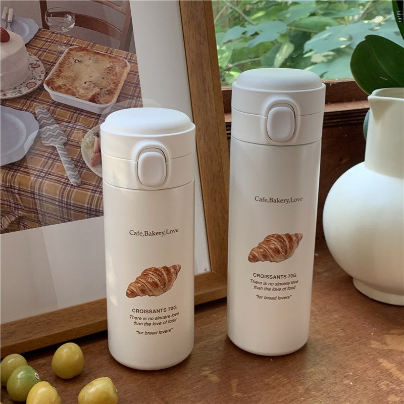 450ml Stainless Steel Water Bottle Cute Mini Bear Double Wall Cup Thermos Vacuum flasks Tea Bottle With Straw Travel Sports Mug