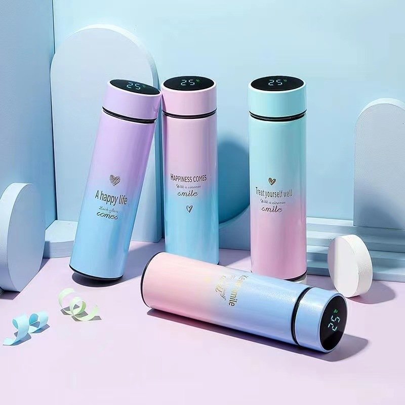 Novelty design printing Travel Vacuum Flask with Temperature Display Straight Cup Design for Business Gifts