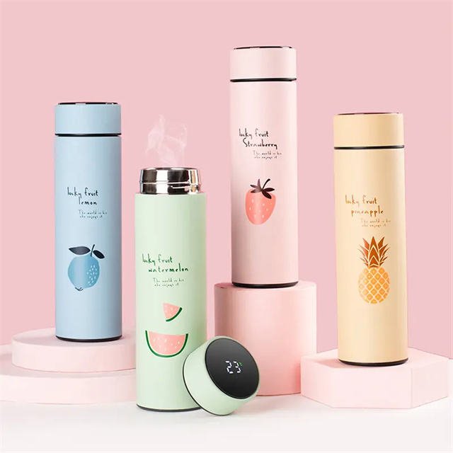 Novelty design printing Travel Vacuum Flask with Temperature Display Straight Cup Design for Business Gifts