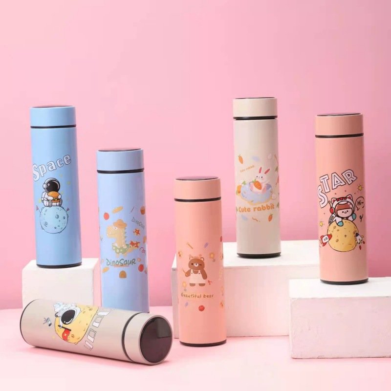 Novelty design printing Travel Vacuum Flask with Temperature Display Straight Cup Design for Business Gifts
