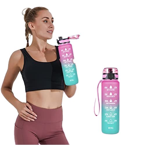 Gym Outdoor Sports Plastic Bottle OEM Logo Leak proof 1L Bottle Motivational Water Bottle With Time Marker