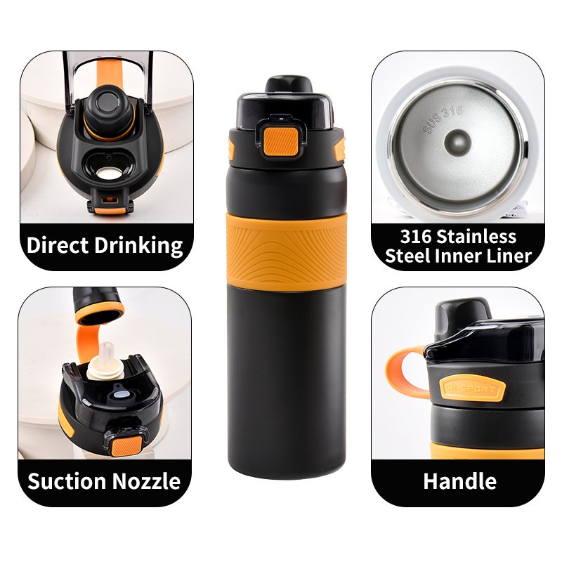 HYB OEM Heat Preservation Double Drinking Vacuum Flask Stainless Steel Wide Mouth Sports Water Bottle
