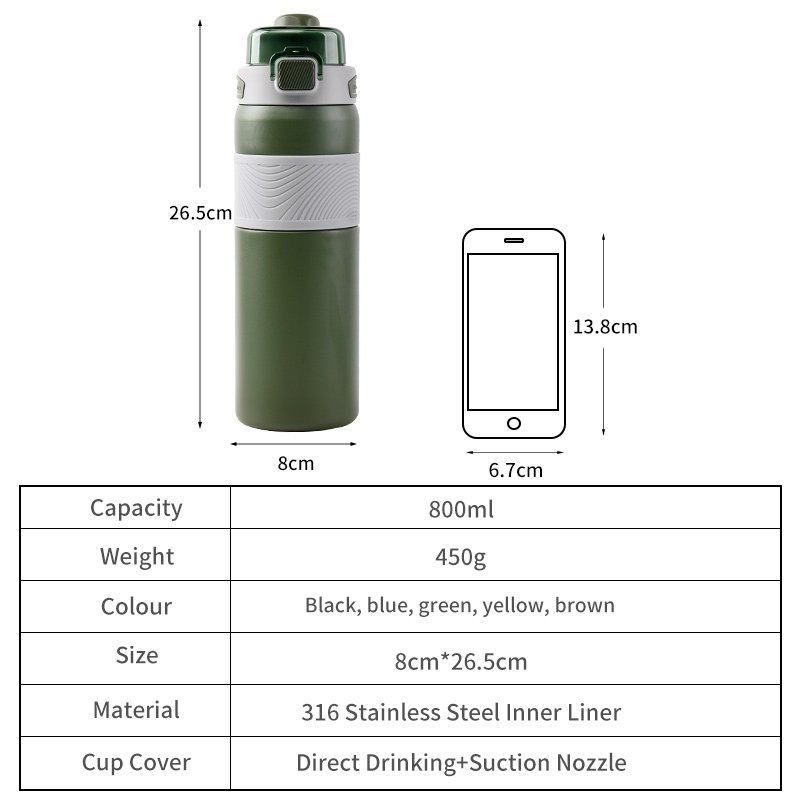 HYB OEM Heat Preservation Double Drinking Vacuum Flask Stainless Steel Wide Mouth Sports Water Bottle