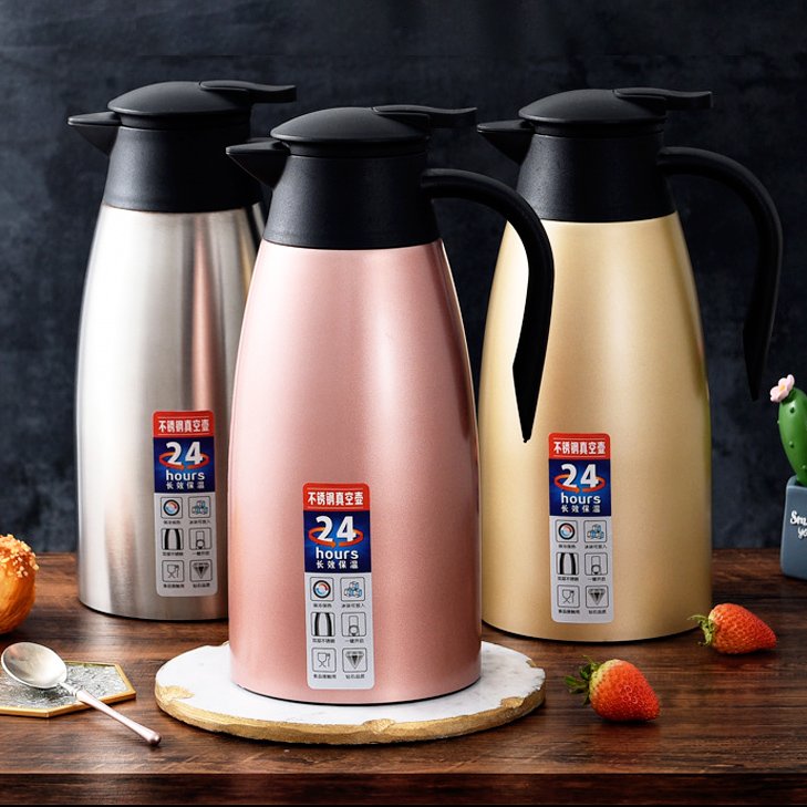 304 Stainless Steel 2-Liter Vacuum Flask Insulated Tea Coffee Kettle Handle Travel Kettle Jug Thermos Pot Parties
