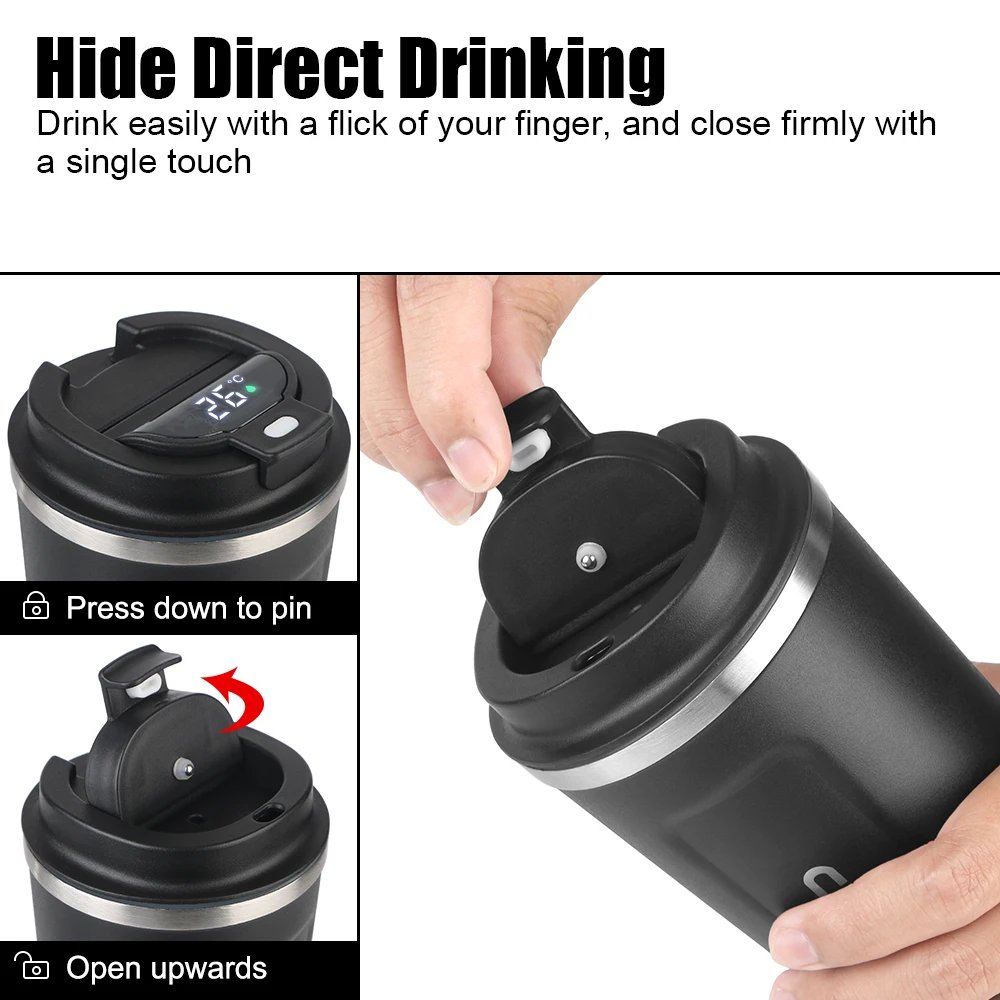 Custom Logo 380/510ml Smart Coffee Cup Temperature Display Stainless Steel Double Wall Vacuum Flask Insulated Coffee Mug