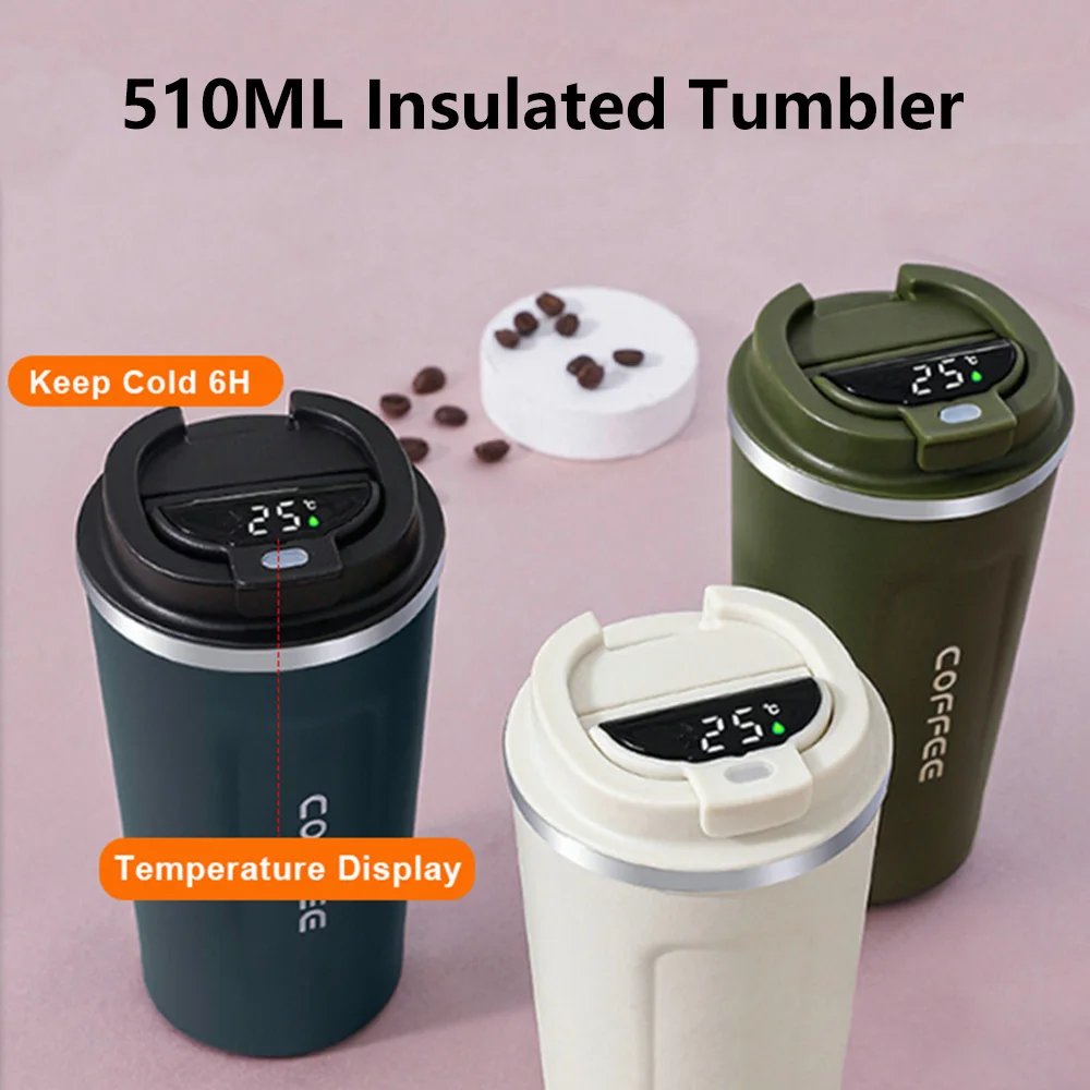 Custom Logo 380/510ml Smart Coffee Cup Temperature Display Stainless Steel Double Wall Vacuum Flask Insulated Coffee Mug