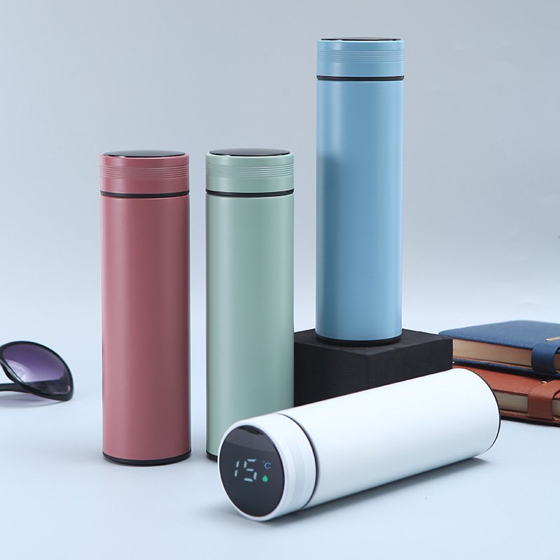 Temperature Display Double Wall 500ml 17oz Stainless Steel Smart Thermos Led Water Bottles Coffee Mugs Tumbler Cups Reminder