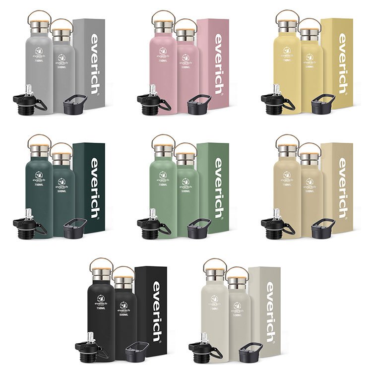 Eco-friendly vacuum flask insulated stainless steel water bottles with bamboo stainless steel lid customized logo & color