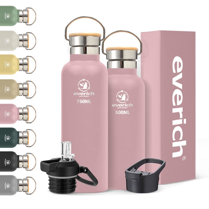 Eco-friendly vacuum flask insulated stainless steel water bottles with bamboo stainless steel lid customized logo & color