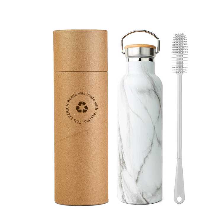 Eco-friendly vacuum flask insulated stainless steel water bottles with bamboo stainless steel lid customized logo & color