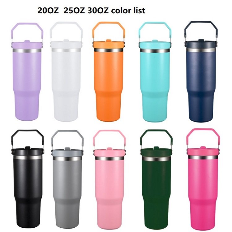 Custom logo 20 30 oz travel coffee mug stainless steel 30oz thermal cup flip straw tumbler with handle