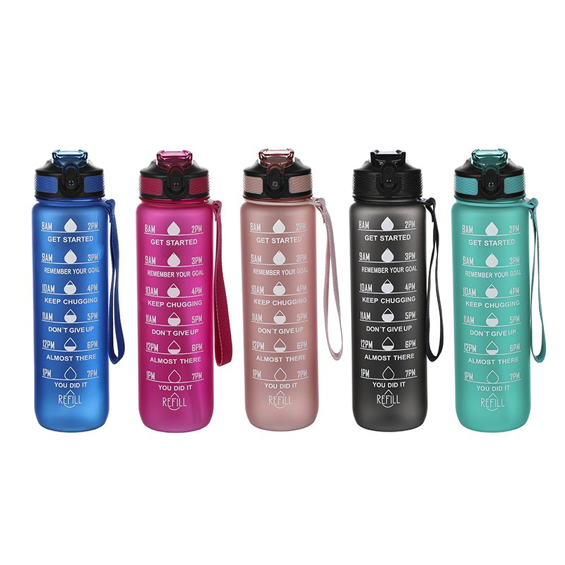 1000ml BPA Free Tritan Gradient Time Marked Outdoor Gym Sports Water Bottle 1L Water Bottle With Straw