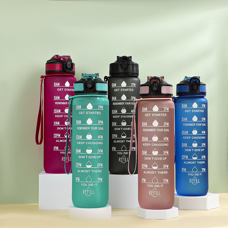 1000ml BPA Free Tritan Gradient Time Marked Outdoor Gym Sports Water Bottle 1L Water Bottle With Straw